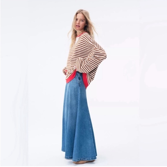 Free People Classic Oversized Striped Crewneck Sweatshirt Coffee Combo - Picture 5 of 9